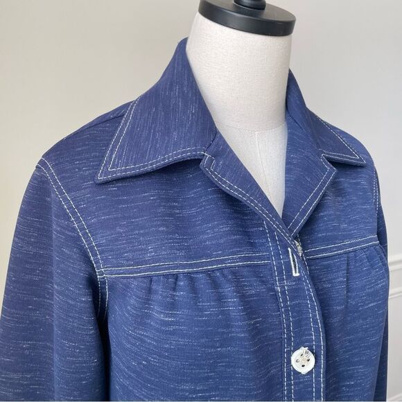 Vintage 70s Leisure Suit Button Jacket Dagger Pointed Collar Blue White S - Picture 5 of 9